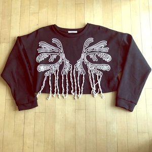 ZARA Black Cropped Fringe Sweater